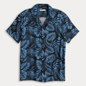 Casual Button Down Short Sleeve Collar Shirt Tropical Palm Print Men’s